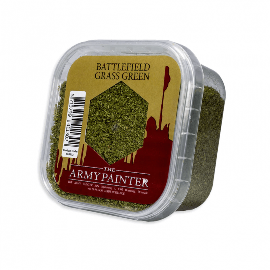 Boîte de flocage vert Battlefield Grass Green de The Army Painter, pour socles de figurines et décors.