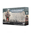 Boîte Warhammer 40,000 Adepta Sororitas Intranzia Fraye Dogmata Supérieure avec figurine religieuse sur décor gothique.
