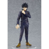 Figurine Megumi Fushiguro de Jujutsu Kaisen, collection Pop Up Parade par Good Smile Company, en uniforme noir avec cheveux en bataille, sur socle transparent.