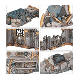 Boîte Killzone: Volkus pour Kill Team avec décors urbains en ruines et tapis de jeu