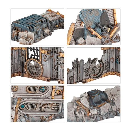 Boîte Killzone: Volkus pour Kill Team avec décors urbains en ruines et tapis de jeu