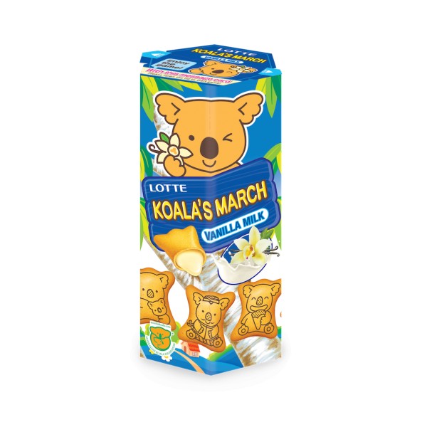 Boîte de biscuits Lotte Koala’s March saveur vanille lait avec biscuits en forme de koala.