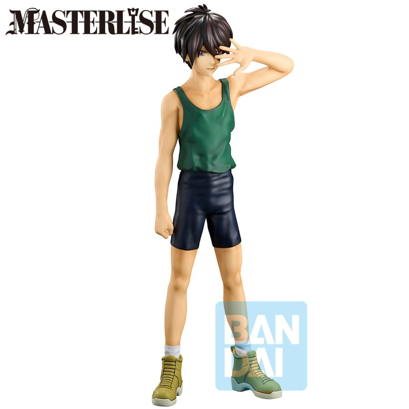 Figurine Bandai Ichibansho Heero Yuy 30th Anniversary, personnage en débardeur vert et short noir sur fond blanc.
