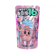 Pochette de boisson Sweet 16 Peach Ade 200 ml sans sucre, avec illustration colorée de pêche et glaçons.