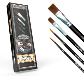 Set de pinceaux Army Painter Gamemaster Terrain Brush Kit, contenant 4 pinceaux pour la peinture de décors et de terrains.