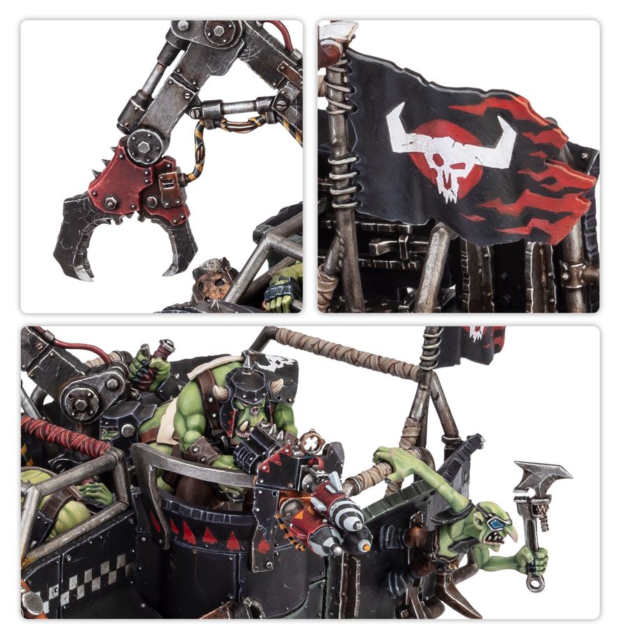 Warhammer 40,000 Orks Trukk Kamion contenant 1 figurine Citadel de véhicule ork blindé avec pince mécanique, gros pneus et défenses massives.