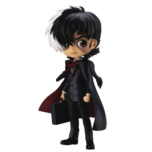 Figurine Q Posket de Black Jack, le médecin légendaire, vêtu de son costume noir et de sa cape, avec sa mallette à la main et son regard perçant.